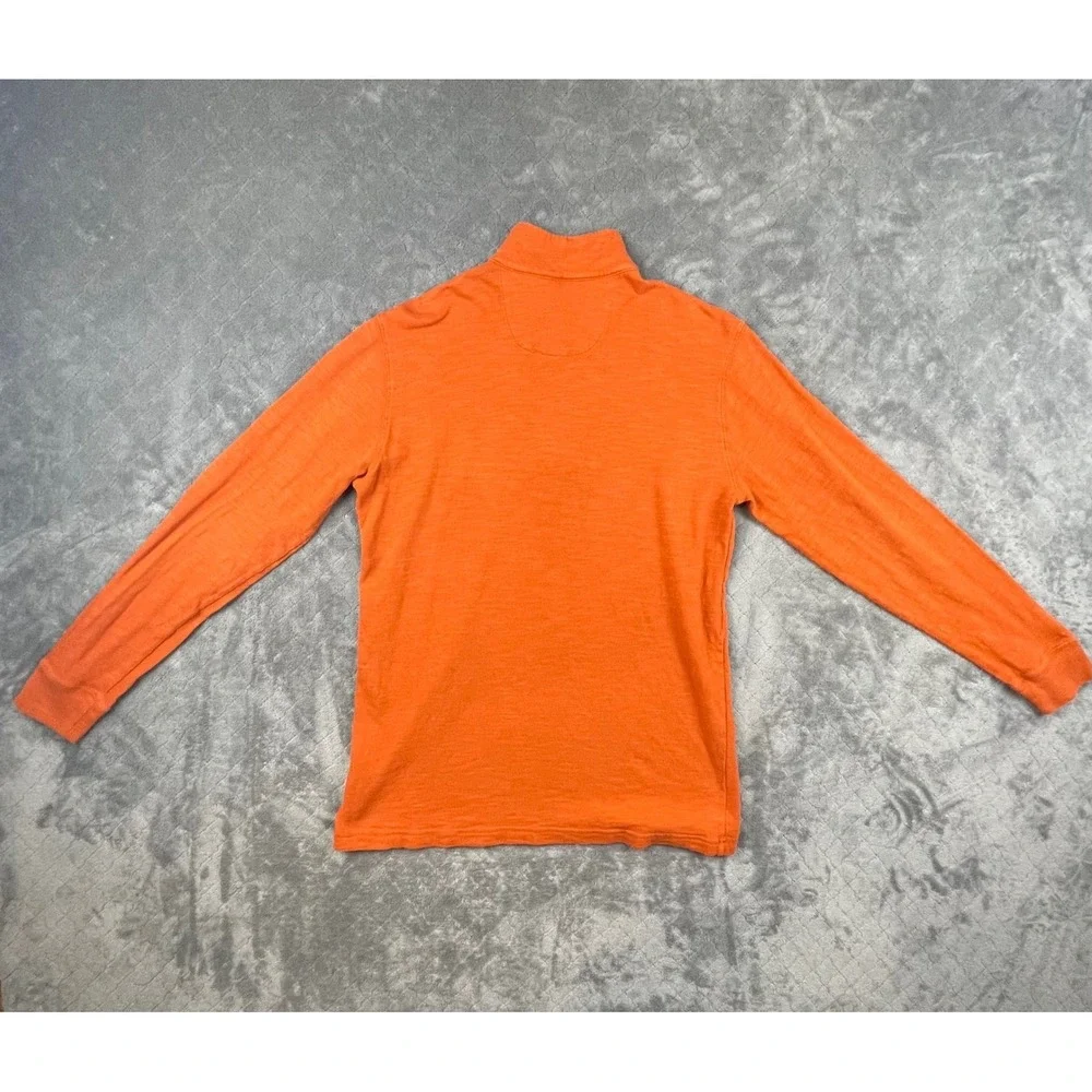 ORVIS Pullover Sweater Men M Orange Quarter Zip Mock Neck Zip 100 Cotton Outdoor